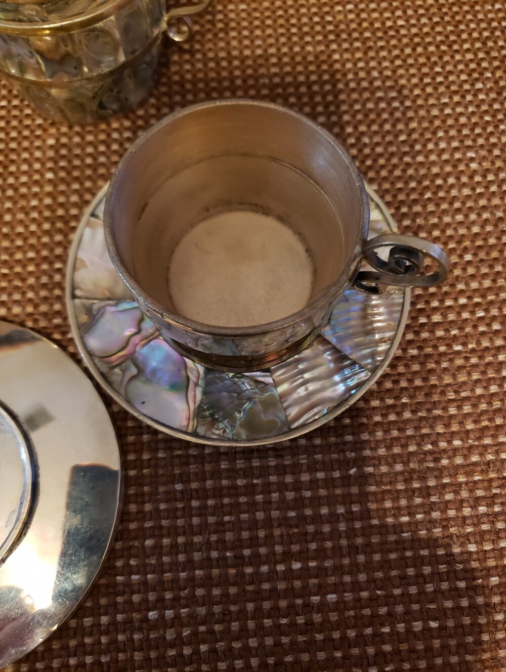 Vintage Abalone Alpaca Silver Demitasse Expresso Cups And Saucers - Picture 6 of 7